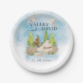 ピアノエレガント |ヴァイオリン結婚フラワーズラグジュアリー ペーパープレート (正面)