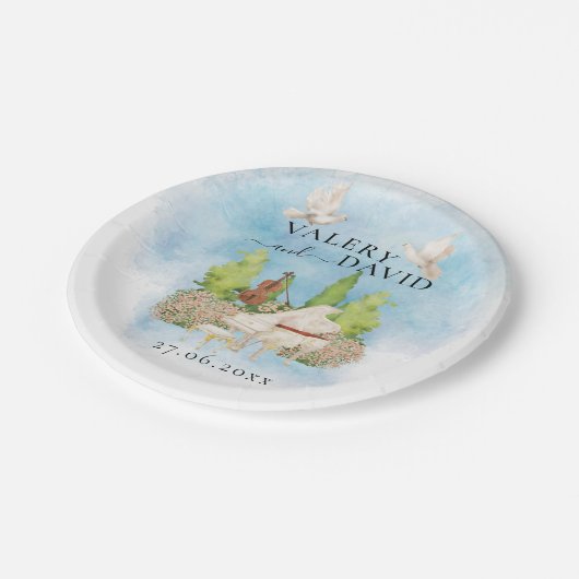 ピアノエレガント |ヴァイオリン結婚フラワーズラグジュアリー ペーパープレート (アングル)