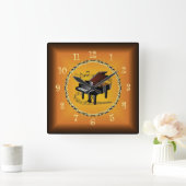 ピアノオンミュージカルスクロールラッシセットオレンジ時計 スクエア壁時計 (ホーム)