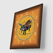 ピアノオンミュージカルスクロールラッシセットオレンジ時計 スクエア壁時計 (傾斜)