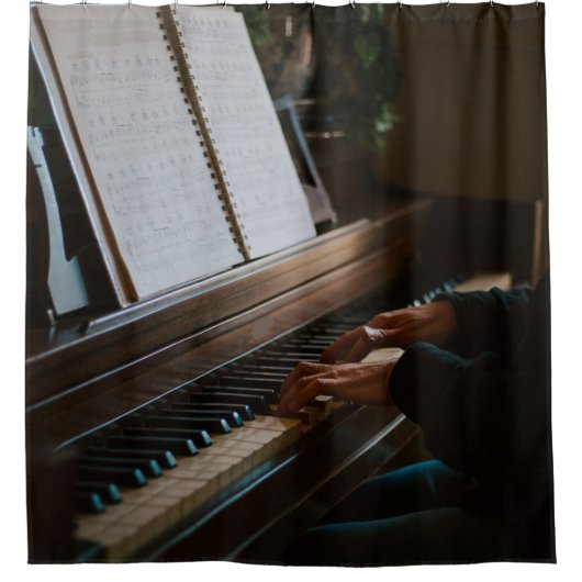 ピアノカッコいい シャワーカーテン (正面)