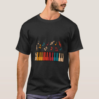 ピアノカラフル鍵盤音楽ノートジャージー Tシャツ
