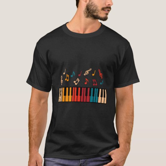 ピアノカラフル鍵盤音楽ノートジャージー Tシャツ (正面)