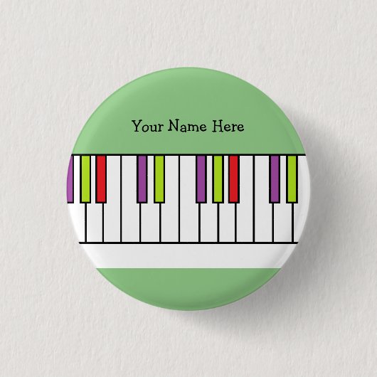 ピアノカラフル鍵音楽キッズパーソナライズされた名 缶バッジ (正面)