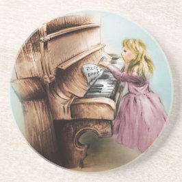 ピアノガールサンドストーンコースターカラフル、ヴィンテージアート コースター