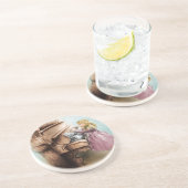 ピアノガールサンドストーンコースターカラフル、ヴィンテージアート コースター (側面)