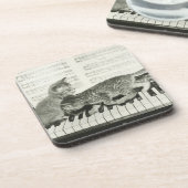 ピアノキーボードで遊んでいる2子ネコ(B&W) コースター (左側)