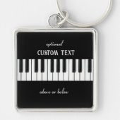 ピアノキーボードとカスタマイズ可能な文字ブラック&ホワイト キーホルダー (正面)