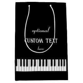 ピアノキーボードとカスタマイズ可能な文字ブラック&ホワイト ミディアムペーパーバッグ