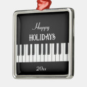 ピアノキーボードとカスタマイズ可能な文字ブラック&ホワイト メタルオーナメント (左)