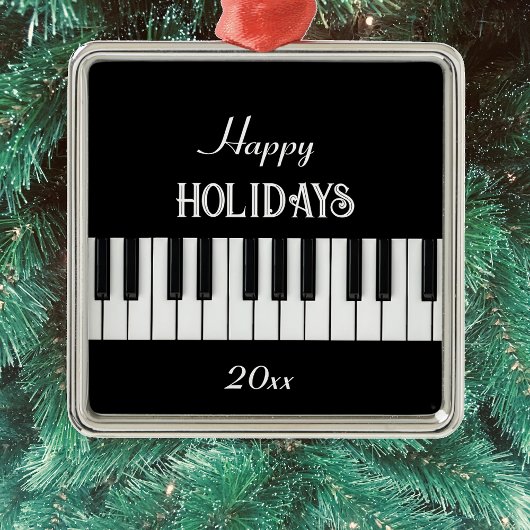ピアノキーボードとカスタマイズ可能な文字ブラック&ホワイト メタルオーナメント