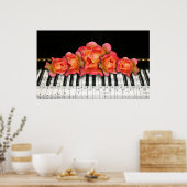 ピアノキーボードとバラ ポスター (キッチン)