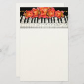 ピアノキーボードのバラおよび音楽ノート 便箋 (正面/裏面)