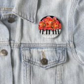 ピアノキーボードのバラおよび音楽ノート 缶バッジ (インサイチュ)