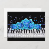 ピアノキーボードバラ招待状と音楽ノート 招待状 (正面/裏面)