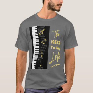 ピアノキーボードプレーヤーおもしろい音楽ノートのグラフィック Tシャツ