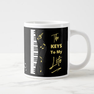 ピアノキーボードプレーヤーおもしろい音楽ノート ジャンボコーヒーマグカップ