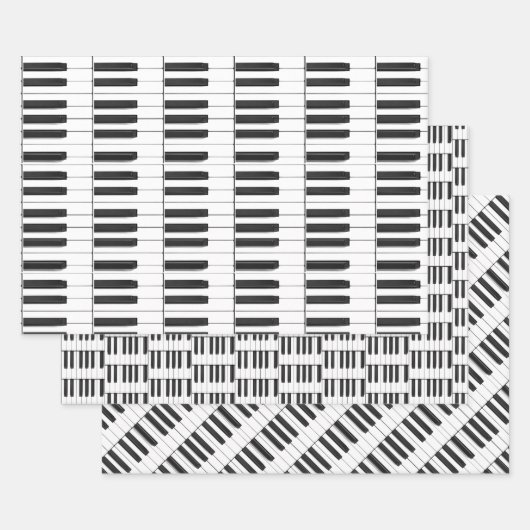 ピアノキーボードミュージカルデザインラッピング紙セット ラッピングペーパーシート (セット)