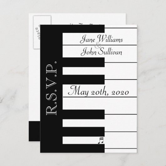 ピアノキーボードミュージックウェディングRSVPポストカード インビテーションポストカード (正面/裏面)