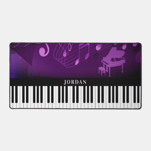 ピアノキーボードミュージックパープルマゼンタパーソナライズされたン デスクマット (正面)