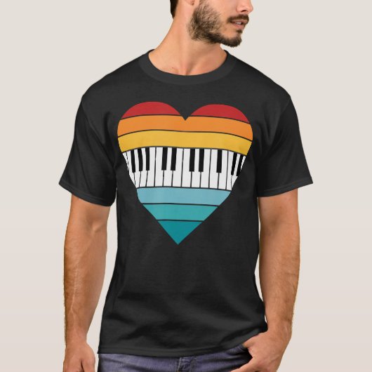 ピアノキーボードレトロストライプピアノ Tシャツ (正面)