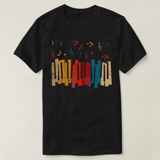 ピアノキーボード楽器プレーヤー音楽愛好家 Tシャツ (デザイン正面)