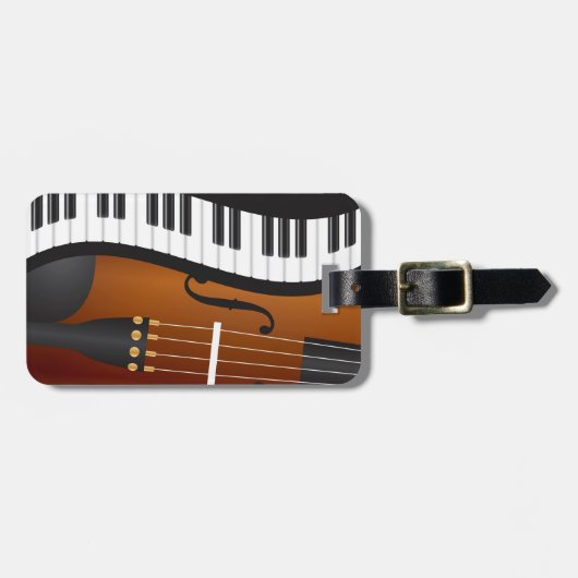 ピアノキーボード波状のボーダーおよびバイオリンの荷物のラベル ラゲッジタグ (正面横)