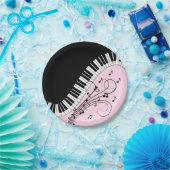 ピアノキーボード白黒ミュージックデザインピンク ペーパープレート (パーティー)