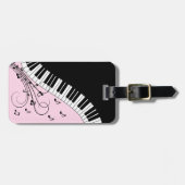 ピアノキーボード白黒ミュージックデザインピンク ラゲッジタグ (正面横)