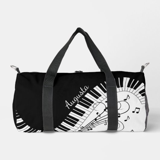 ピアノキーボード音楽デザイン＋名前 ダッフルバッグ (正面)