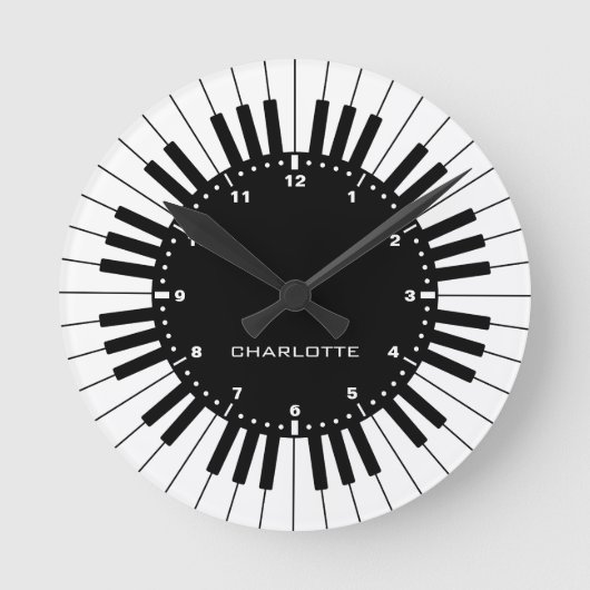 ピアノキーボード(白黒) ラウンド壁時計 (正面)