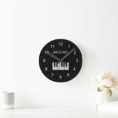 ピアノキーボーパーソナライズされたドミュージシャンズブラック ラウンド壁時計 (ホーム)