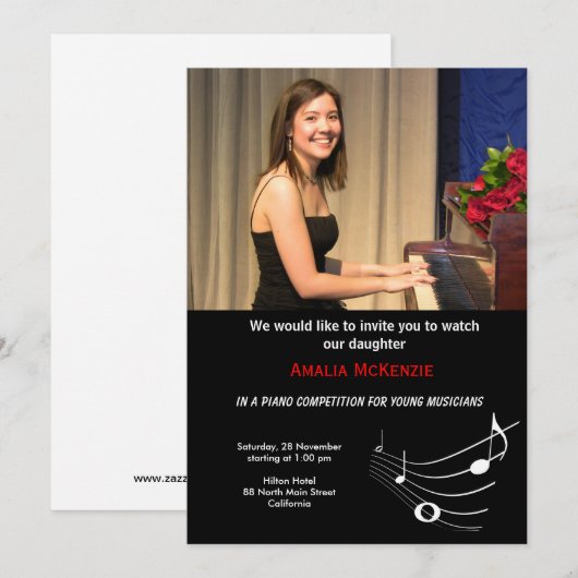ピアノコンクール 招待状 (正面/裏面)