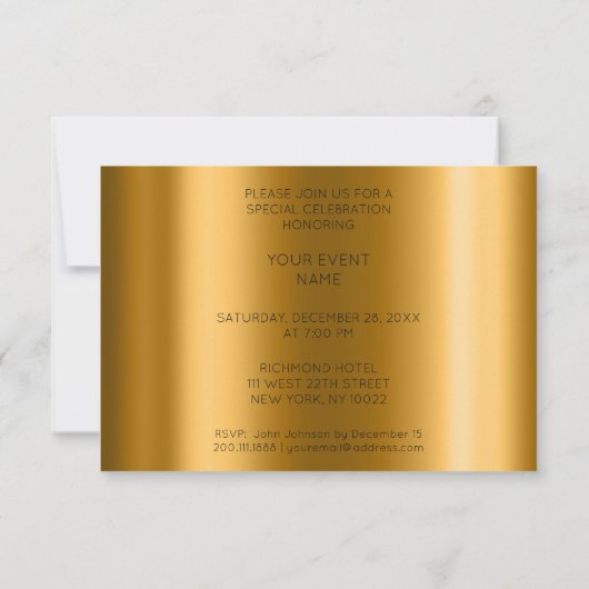 ピアノコンサートフォーマルミニマリズムVipブラック金ゴールド 招待状 (裏面)