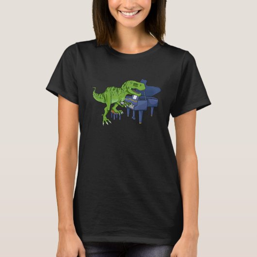 ピアノサウルス ティラノサウルス ピアノを弾く子供 Tシャツ (正面)