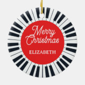 ピアノサークル鍵メリークリスマスピアニストミュージシャン セラミックオーナメント (裏面)