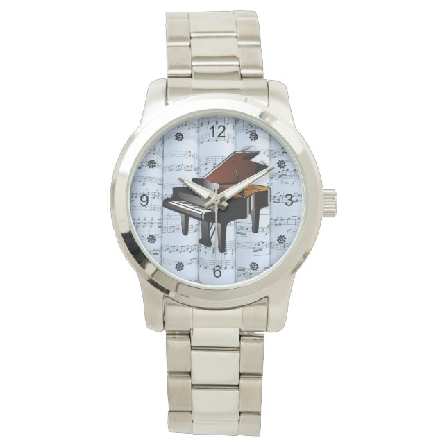 ピアノシー転がト音楽～青い濃淡の背景 腕時計 (正面)