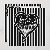 ピアノスタイリッシュラブハート音楽バースデーパーティー 招待状 (正面/裏面)
