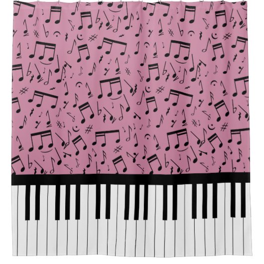 ピアノスタイリッシュ鍵と音楽ノートのシャワーカーテン シャワーカーテン (正面)