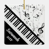 ピアノスタイリッシュ鍵盤曲名白黒 セラミックオーナメント (裏面)