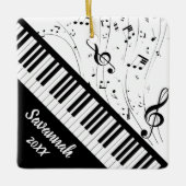 ピアノスタイリッシュ鍵盤曲名白黒 セラミックオーナメント (正面)