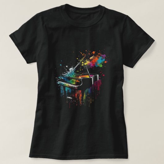 ピアノスプラッシュアートジャズ作曲家キーボードピアン Tシャツ (デザイン正面)