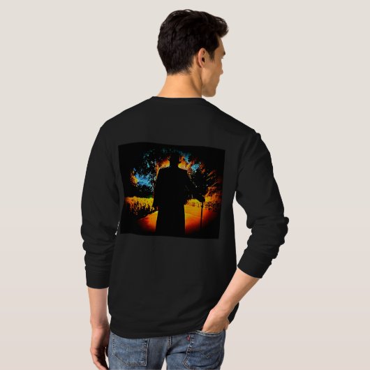 ピアノトリウム男子長袖のミッドナイト Tシャツ (裏面フル)