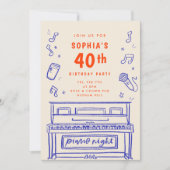 ピアノナイト 40歳誕生日 手描きイラスト 招待状 (正面)