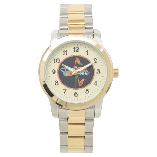 ピアノノートパターン円 腕時計 (正面)