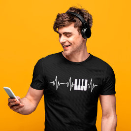 ピアノハートビートキーボードヴィンテージピアニストミュージシャン Tシャツ