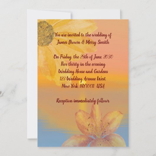 ピアノパロツドリーミーフラワーサンセット結婚ズ 招待状 (裏面)