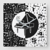 ピアノパーソナライズされたラバーアート スクエア壁時計 (正面)