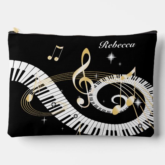 ピアノパーソナライズされた鍵とゴールデンミュージックノート アクセサリーポーチ (正面)