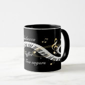 ピアノパーソナライズされた鍵とゴールデンミュージックノート マグカップ (正面右)